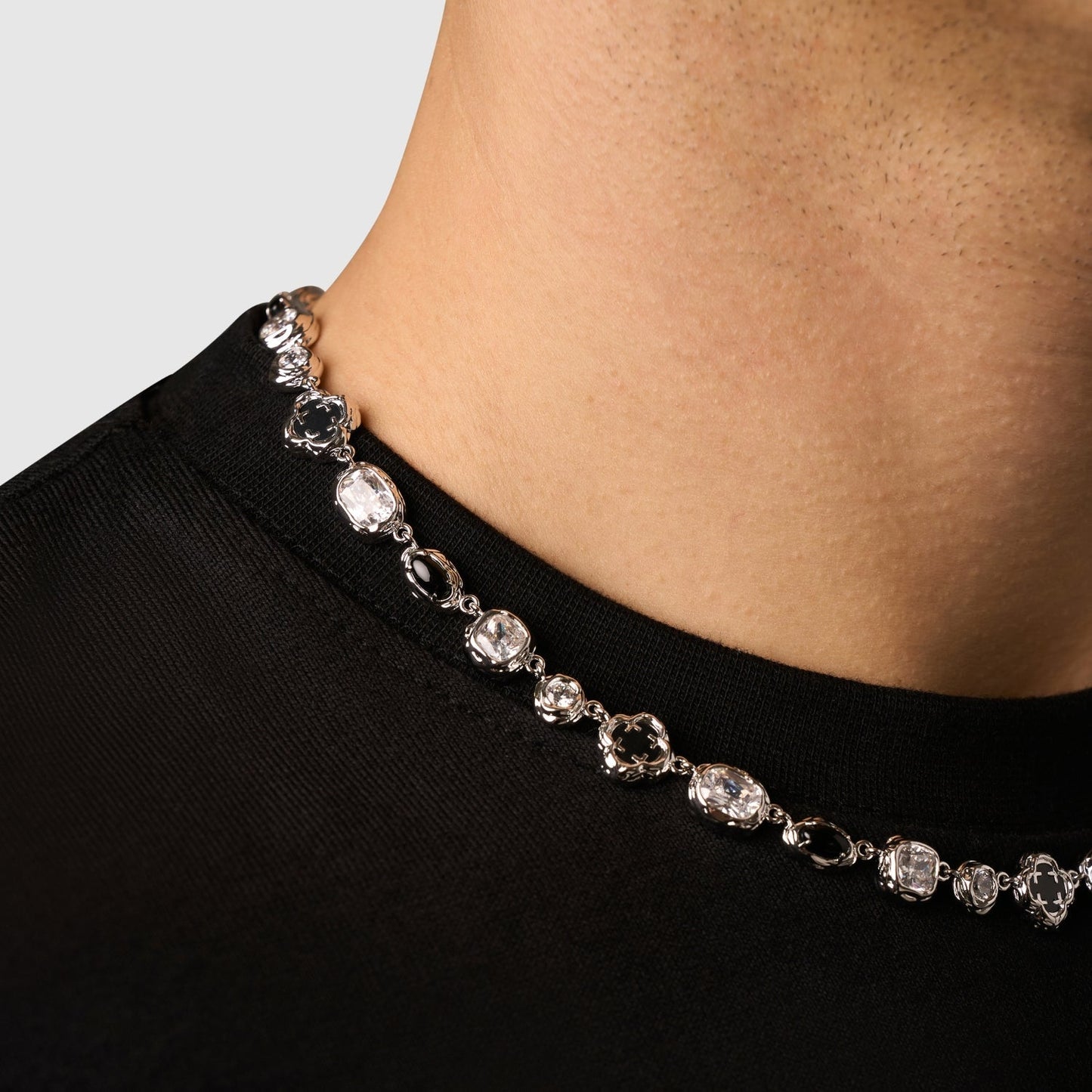 Melted Onyx Gemstone Necklace (Silver)