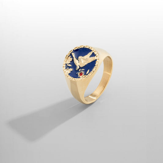 Enamel Swallow Signet Ring (Gold)