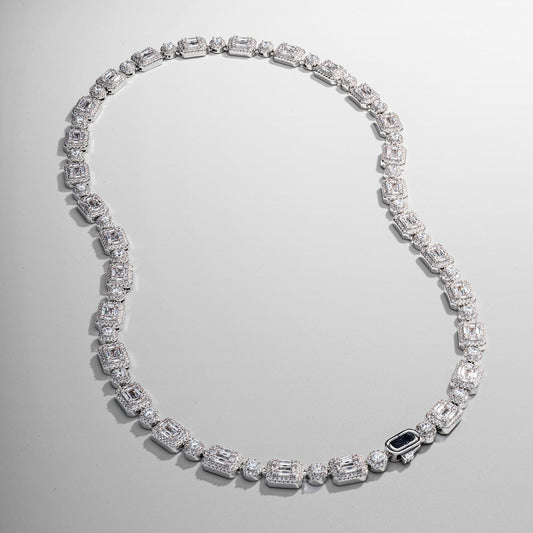 Baguette Link Iced Necklace (Silver)