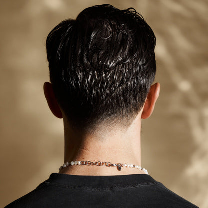 Iced Beaded Real Pearl Necklace (Silver)