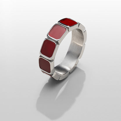 Red Stone Band Ring (Silver)