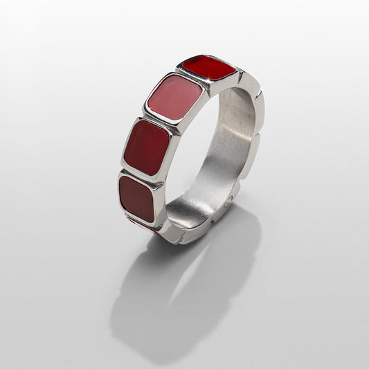 Red Stone Band Ring (Silver)