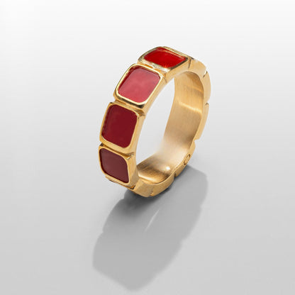 Red Stone Band Ring (Gold)