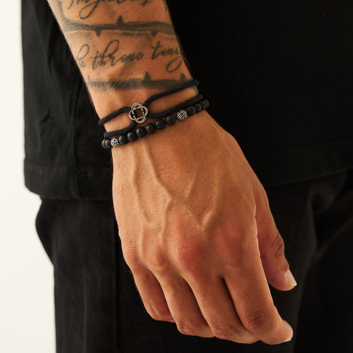 Black Cord Bracelet (Silver)