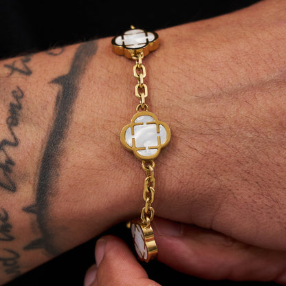 White Clover Stone Bracelet (Gold)