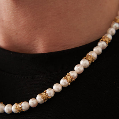 Crown Real Pearl Necklace (Gold)