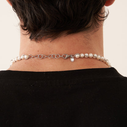 Chain Wrap Real Pearl Necklace (Silver)