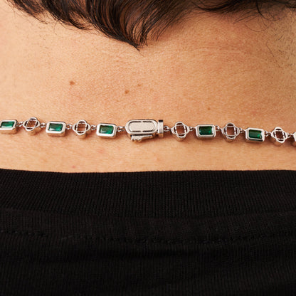 Green Gemstone Clover Necklace (Silver)