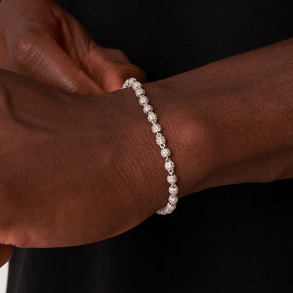 Iced Ball Pendant Bracelet (Silver) 4mm