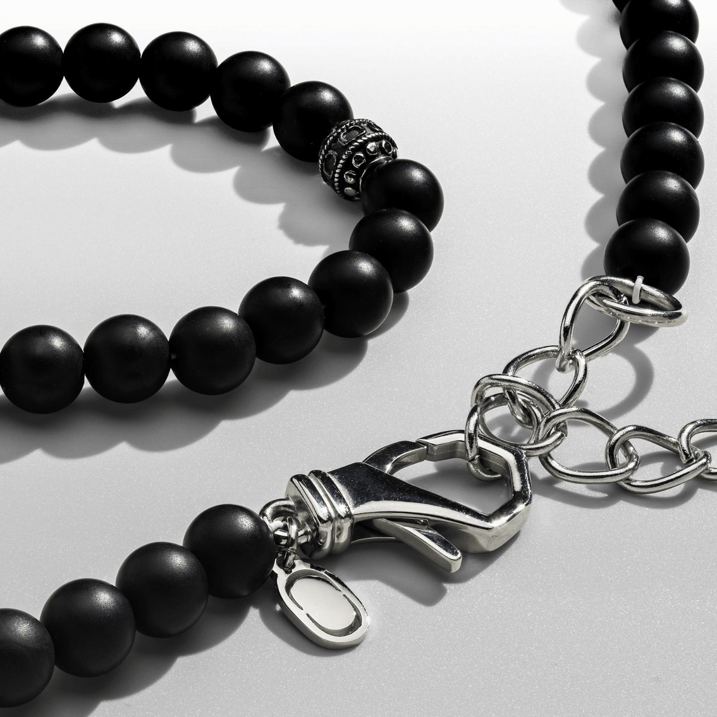 Matte Onyx Beaded Necklace (Silver)