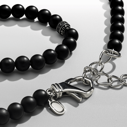 Matte Onyx Beaded Necklace (Silver)
