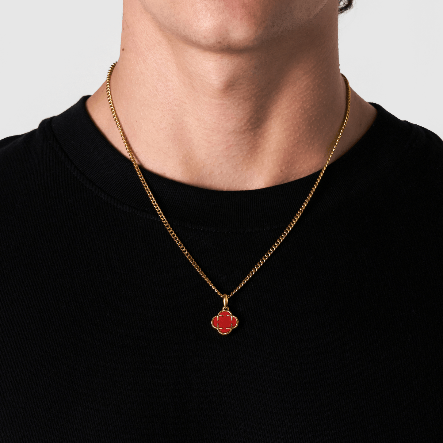 Light Red Clover Stone Pendant (Gold)