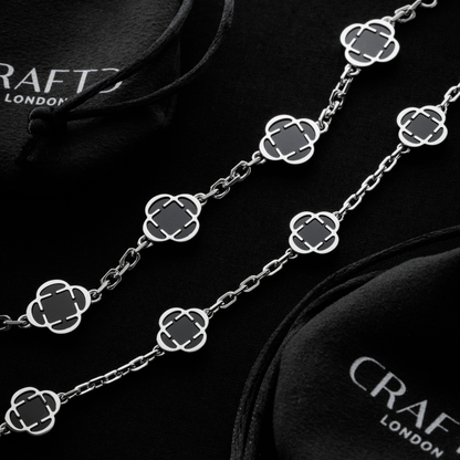 Onyx Clover Stone Necklace (Silver)