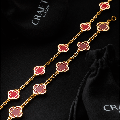 Light Red Clover Stone Necklace (Gold)