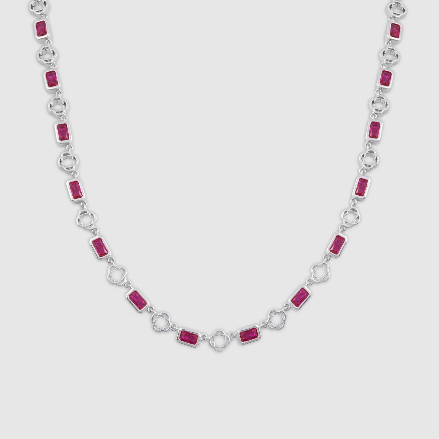 Red Gemstone Clover Necklace (Silver)