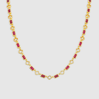 Red Gemstone Clover Necklace (Gold)