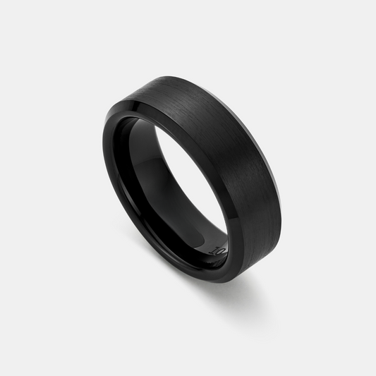 Bevelled Ring (Black) 8mm | Sterling Silver