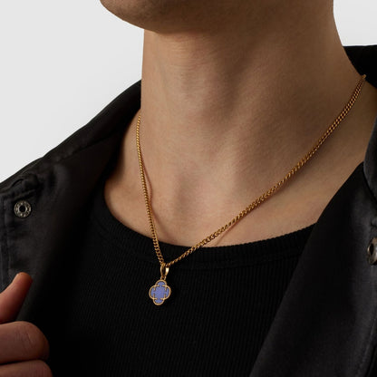 Blue Clover Stone Pendant (Gold)