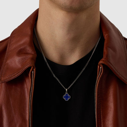 Blue Clover Stone Pendant (Silver)