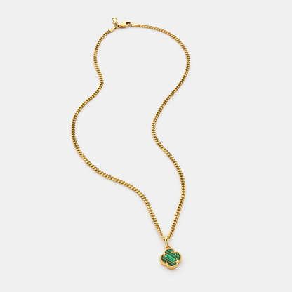 Malachite Clover Stone Pendant (Gold)