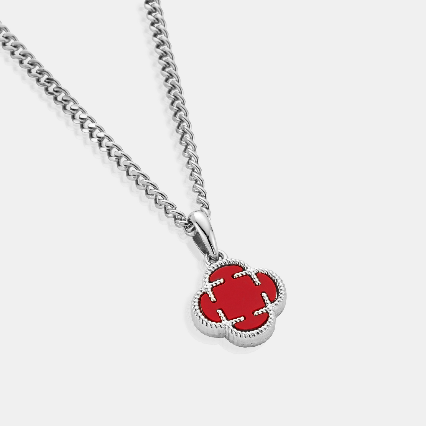 Light Red Clover Stone Pendant (Silver)