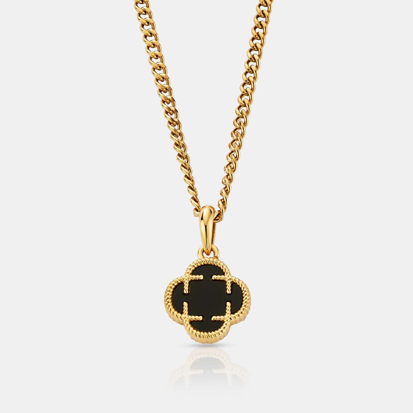 Onyx Clover Stone Pendant (Gold)