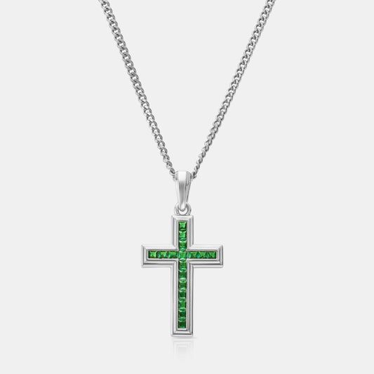 Emerald Stone Cross (Silver)