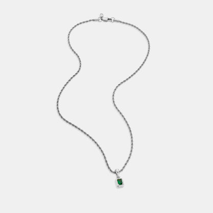 Mini Emerald Stone Rectangle (Silver)
